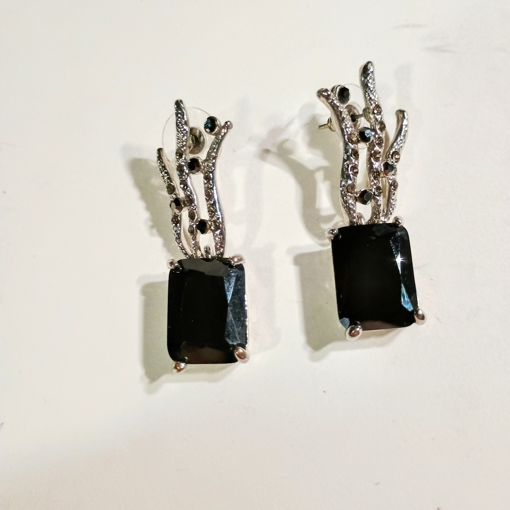 Elegant Black and Silver Earrings And Necklace Set